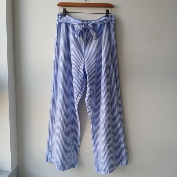 beachlunchlounge Pants - beachlunchlounge Blue and White Striped Wide Leg Pants